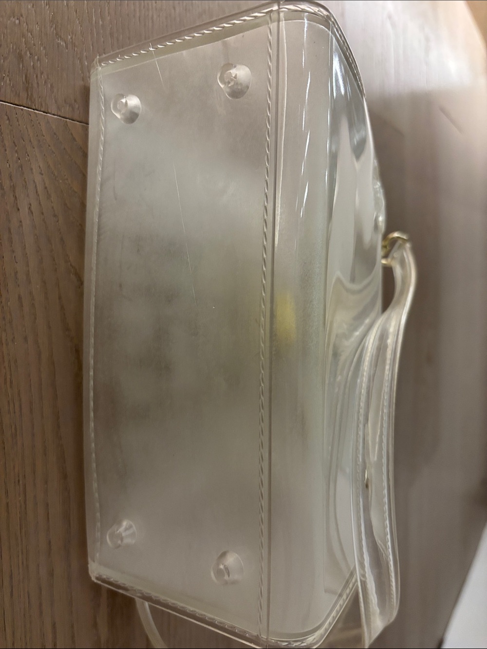 Transparent Mini Top-Handle Bag with White Script & Gold Hardware - Picture 3 of 5